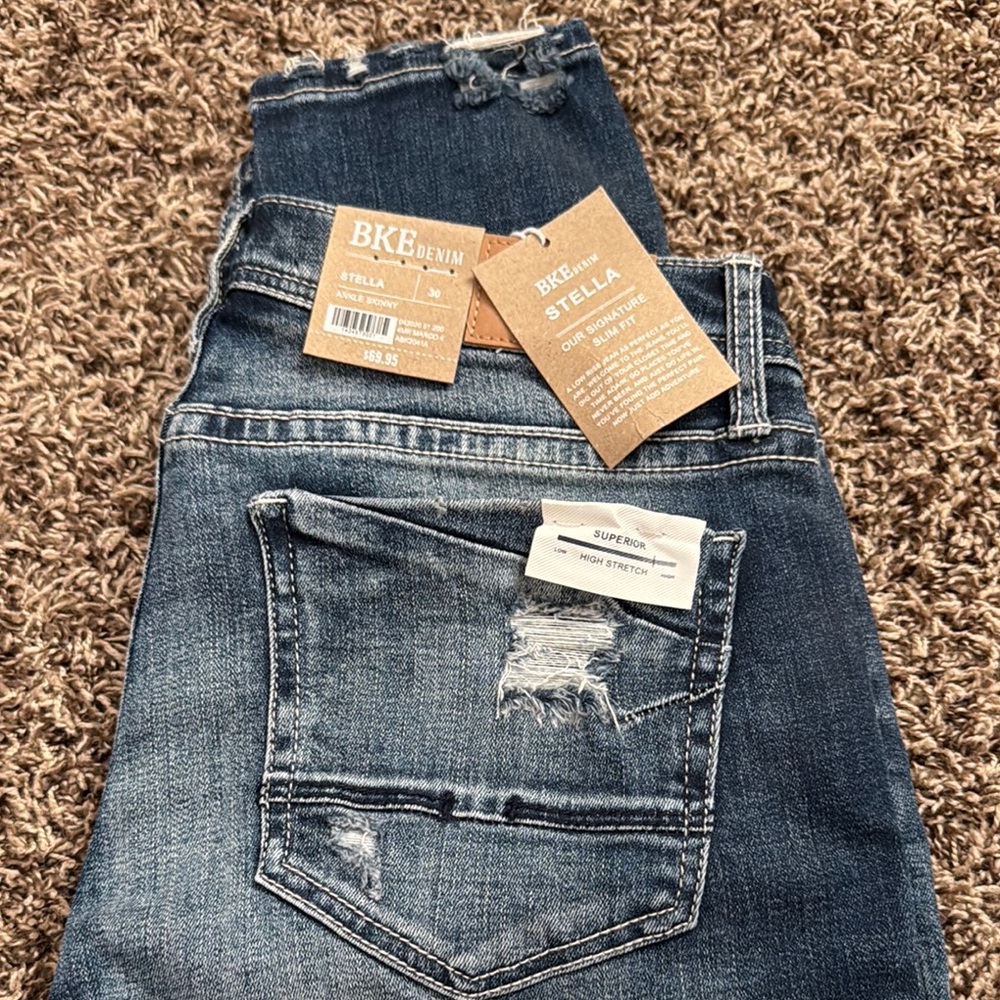 BKE Stella Distressed Blue Jeans 30 ankle skinny stretch NEW